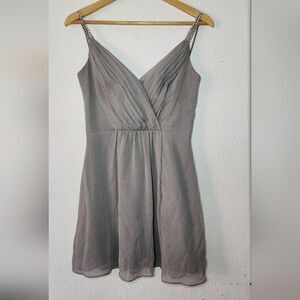 David's Bridal Rhinestones Straps Silver Mini Dress Size 0